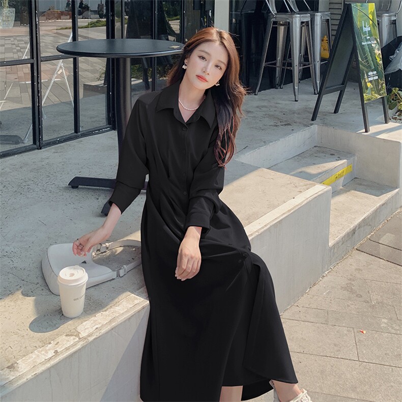 粉色法式长袖衬衫连衣裙女2025春新款今年流行收腰多巴胺穿搭裙子,女装连衣裙,浙宝276（原081）
