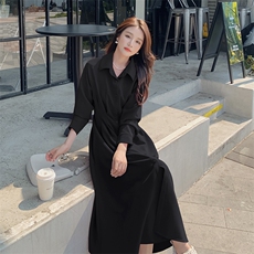 粉色法式长袖衬衫连衣裙女2025春新款今年流行收腰多巴胺穿搭裙子，女装连衣裙，浙宝276（原081）