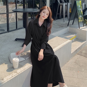 粉色法式长袖衬衫连衣裙女2025春新款今年流行收腰多巴胺穿搭裙子图片