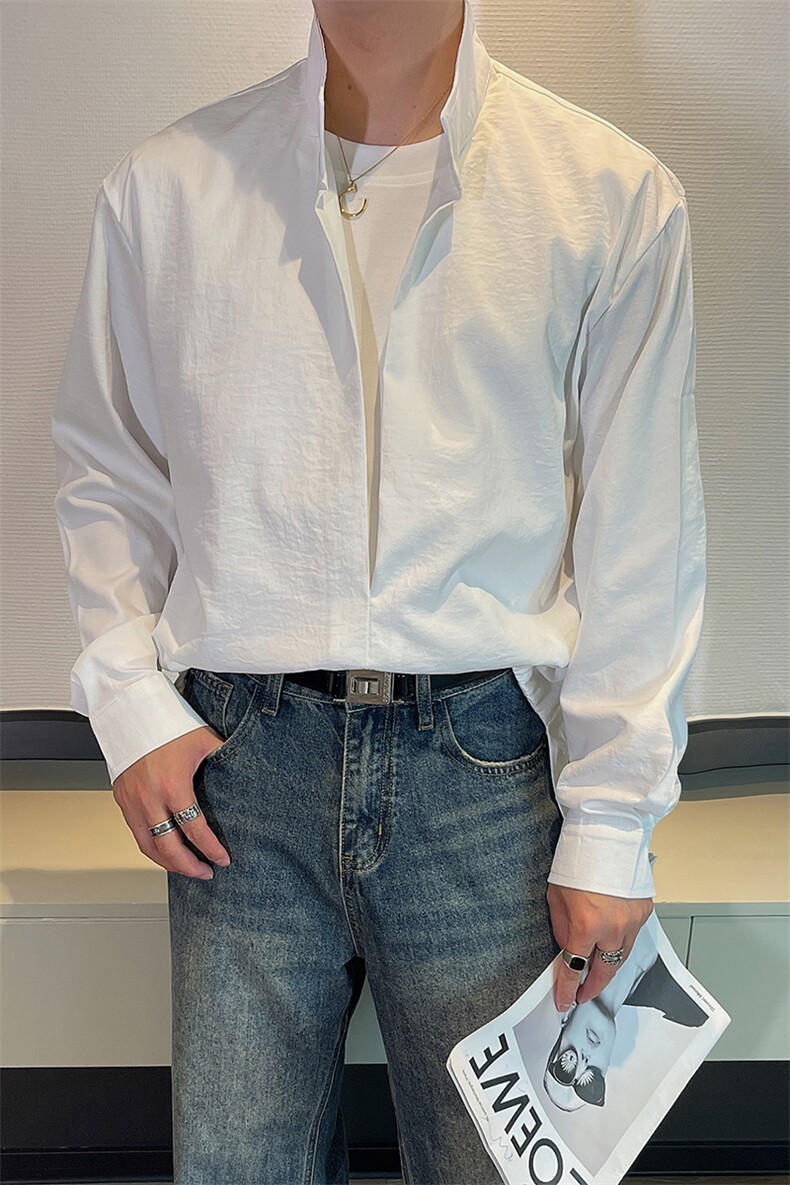 秋季红高级假两件双层设计小众长袖衬衫男潮流CS895-P55,男装衬衫,电商B267