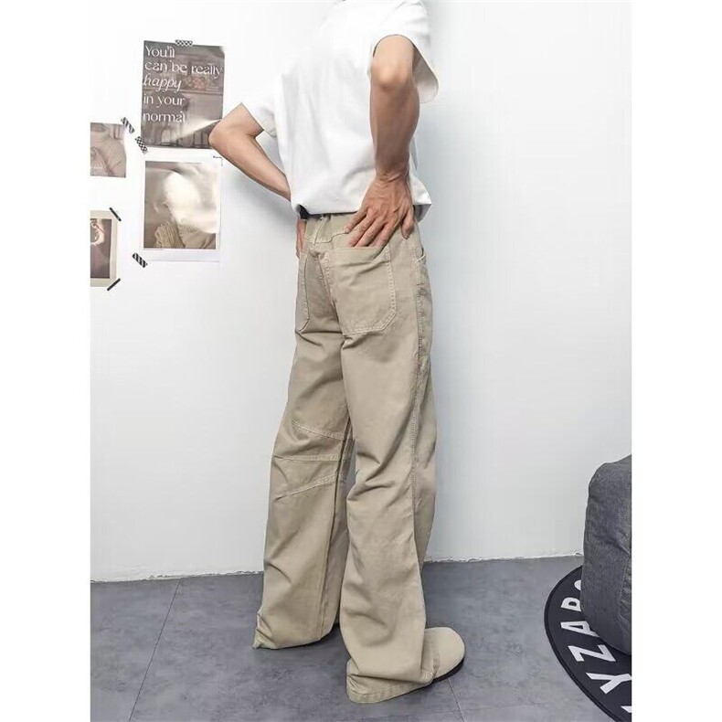 新款美式男高街复古宽松直筒工装裤男女春秋季微喇牛仔长裤2025,男装休闲裤,星座506A