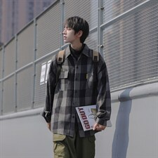 春秋外套cityboy加厚格子长袖衬衫宽松衬衣男DX183P6088，男装衬衫，电商B413-1