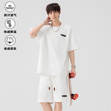 特批P55无差价夏季休闲贴标大码轻薄五分短袖短裤套装男TZ5593，男装休闲套装，电商A001