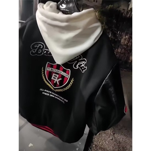 WE1571-P65 20252美式高街宽松字母刺绣徽章拼接撞色棒球服图片