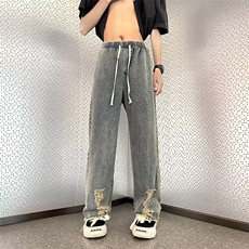 设计感高级oversize裤脚破洞牛仔裤美式高街直筒K743310B-2-P40，男装牛仔裤，星座310B-2