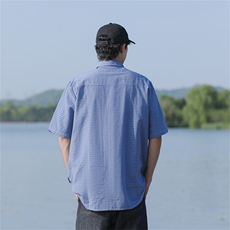 夏装短袖蓝色格子衬衫男潮流百搭宽松短袖衬衣CS606P28，男装T恤，电商C323