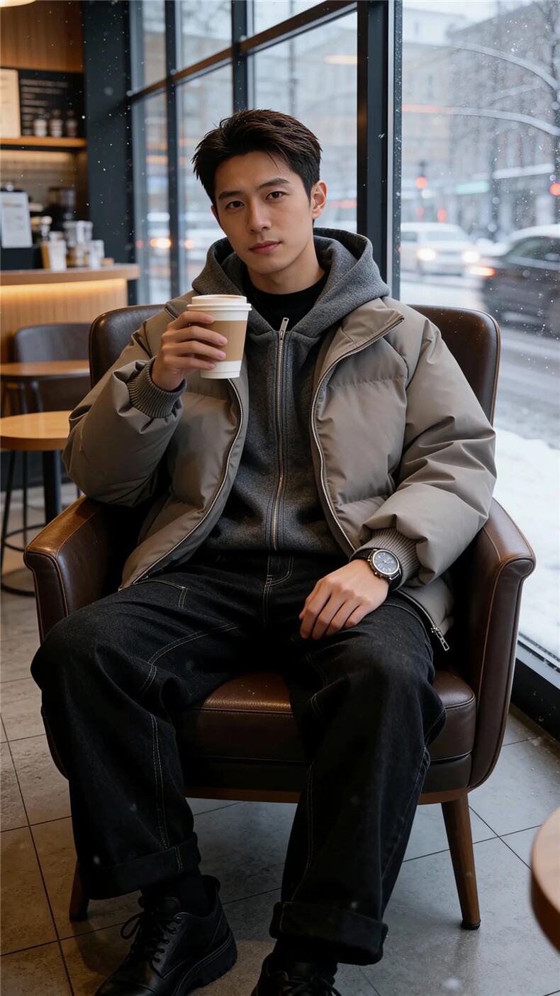 网图美式假两件pu皮短款棉服男款冬季加厚工装棉袄连帽外套特P85,男装皮衣,电商C306-1