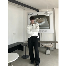 现货千鸟格拼接翻领T恤长袖上衣情侣款男女CX01-TP35，男装T恤，星座910A