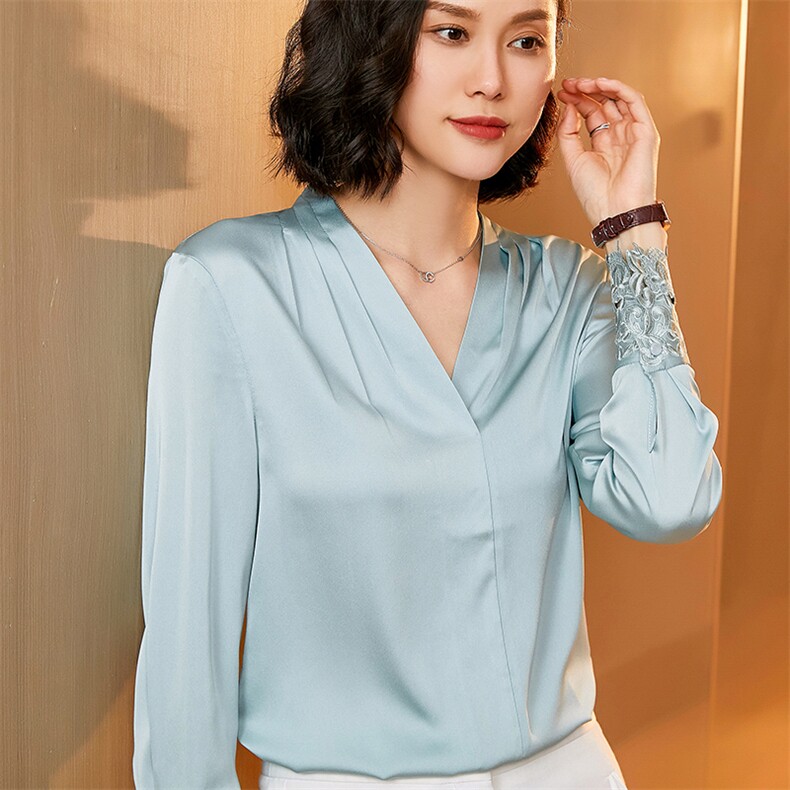 优雅气质减龄V领桑蚕丝衬衫高端品质尽显女性魅力,女装衬衫,宋氏羊绒