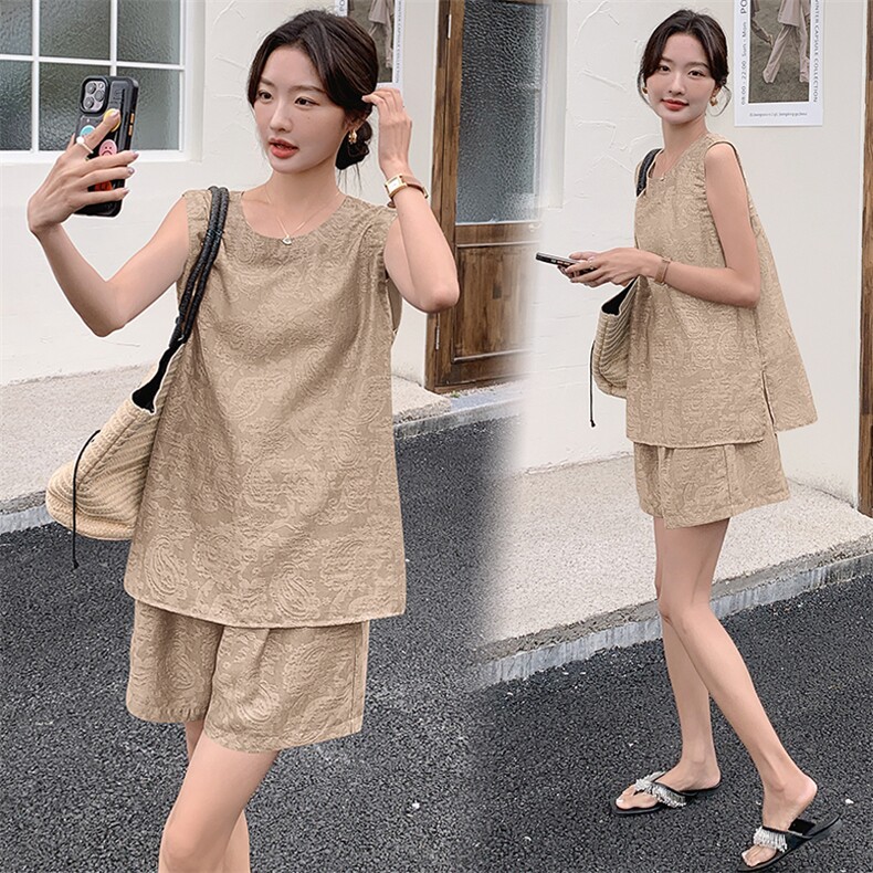 短裤套装女2024夏新款高级感欧货时尚漂亮休闲洋气无袖天丝两件套,女装套装/套裙,瑶迪依秀