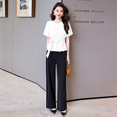 高级感通勤职业套装女2024新款夏季干练气质时尚洋气阔腿裤两件套，女装套装/套裙，火爆靓佳人