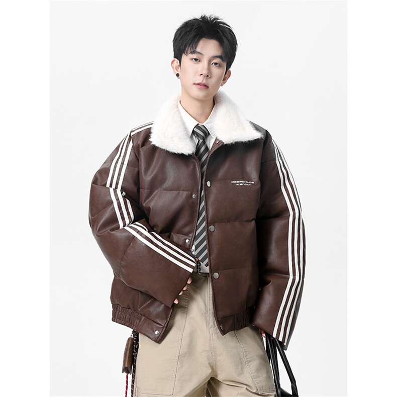 405A美式高街条纹拼接立领加厚皮棉衣MY25888-特批120控188，男装棉衣，星座405A