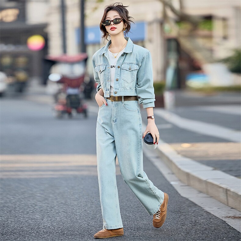 2025年春季新款牛仔套装休闲气质日常百搭牛仔套装女图片