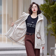 加绒保暖派克服棉衣女2024冬新款抽绳收腰显瘦中长款休闲棉服外套，女装棉衣/棉服，靓星雨