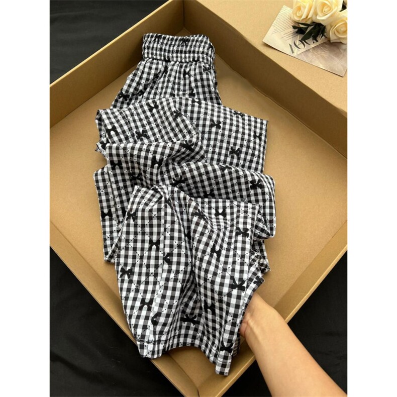 AK2446-P50 高品质复古格子阔腿裤女休闲宽松显瘦拖地长裤山本裤图片