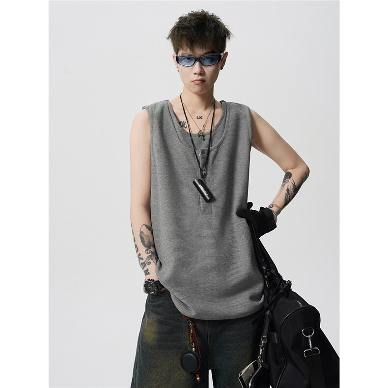 现货-原创-假两件背心休闲T恤宽松坎肩大码1016-1T345P32K59，男装背心/马甲，星座1016-1（原电商B408-1）