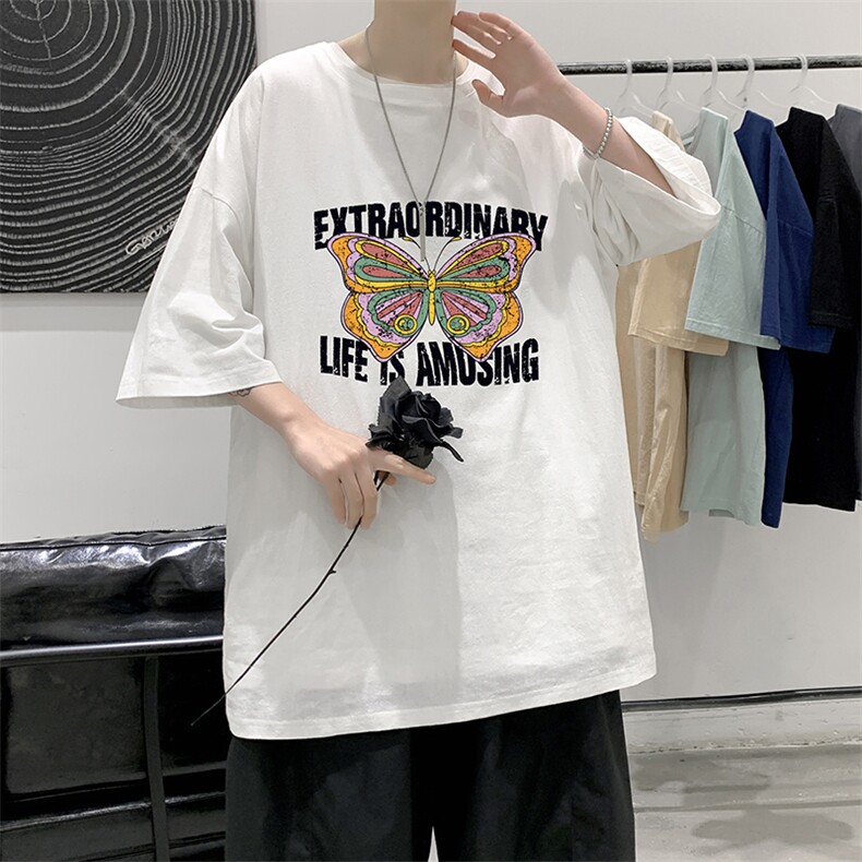 YT26366-P30亚麻短袖t恤男大码五分袖男宽松七分袖大皂风模特,男装T恤,电商A040