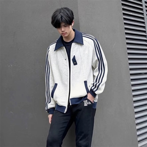 抖音得物品质秋冬美式高街重磅结构拼接织带翻领卫衣夹克外套W113图片