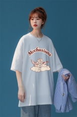 中性夏季新款潮宽松天使印花情侣百搭短袖T恤T1008P25控38，男装T恤，A247A