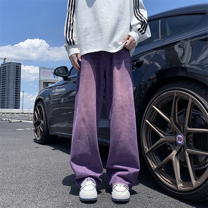 小众设计感紫色直筒宽松休闲牛仔裤ins潮流阔腿长裤男女G199-p40,男装牛仔裤,星座1008