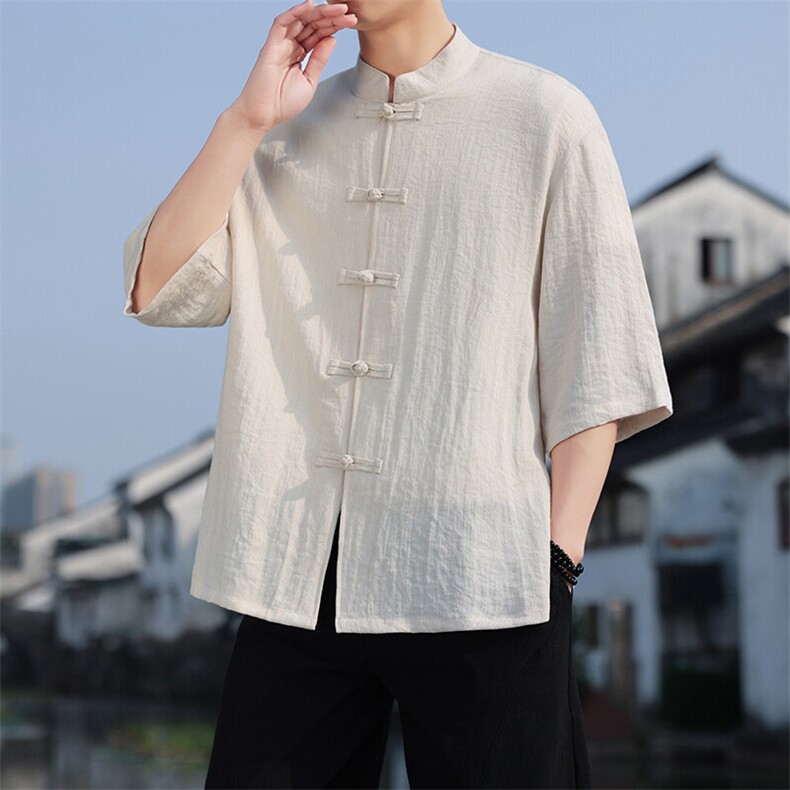 夏季风盘扣七分袖衬衫男士大码上衣CS2501-P6578,男装衬衫,电商A008