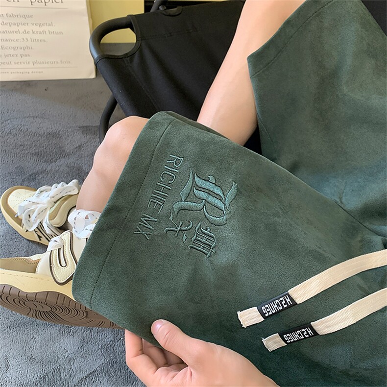 夏季新款港风男士麂皮绒刺绣大码休闲短裤DK9923-P45控68图片