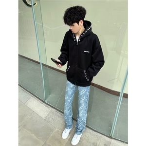 J609-P49 美式复古珍珠设计感连帽短款卫衣女外套图片