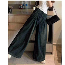 韩版垂感设计感复古牛仔裤女夏季高腰显瘦宽松阔腿裤拖地裤长裤子，女装休闲裤，星座506A