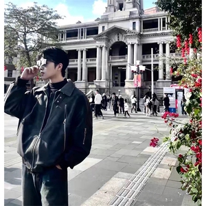 抖音得物 痞帅外套男ins高街潮港风原宿风韩版潮流宽松夹克AY1029图片