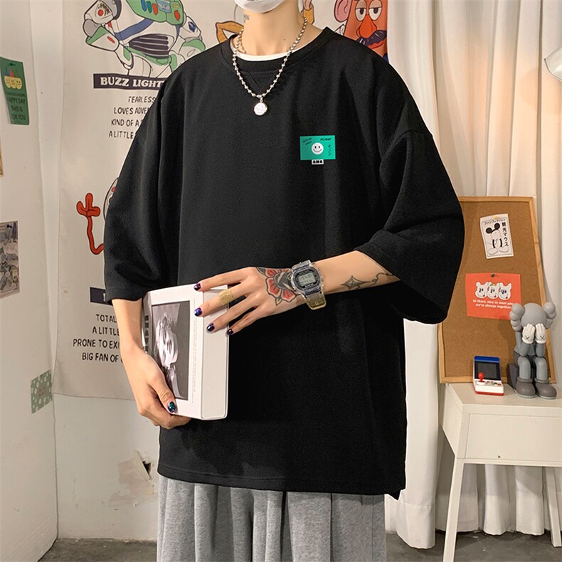Q11264-P30春夏季七分袖t恤男大码五分袖男短袖中袖海报风,男装T恤,电商A040