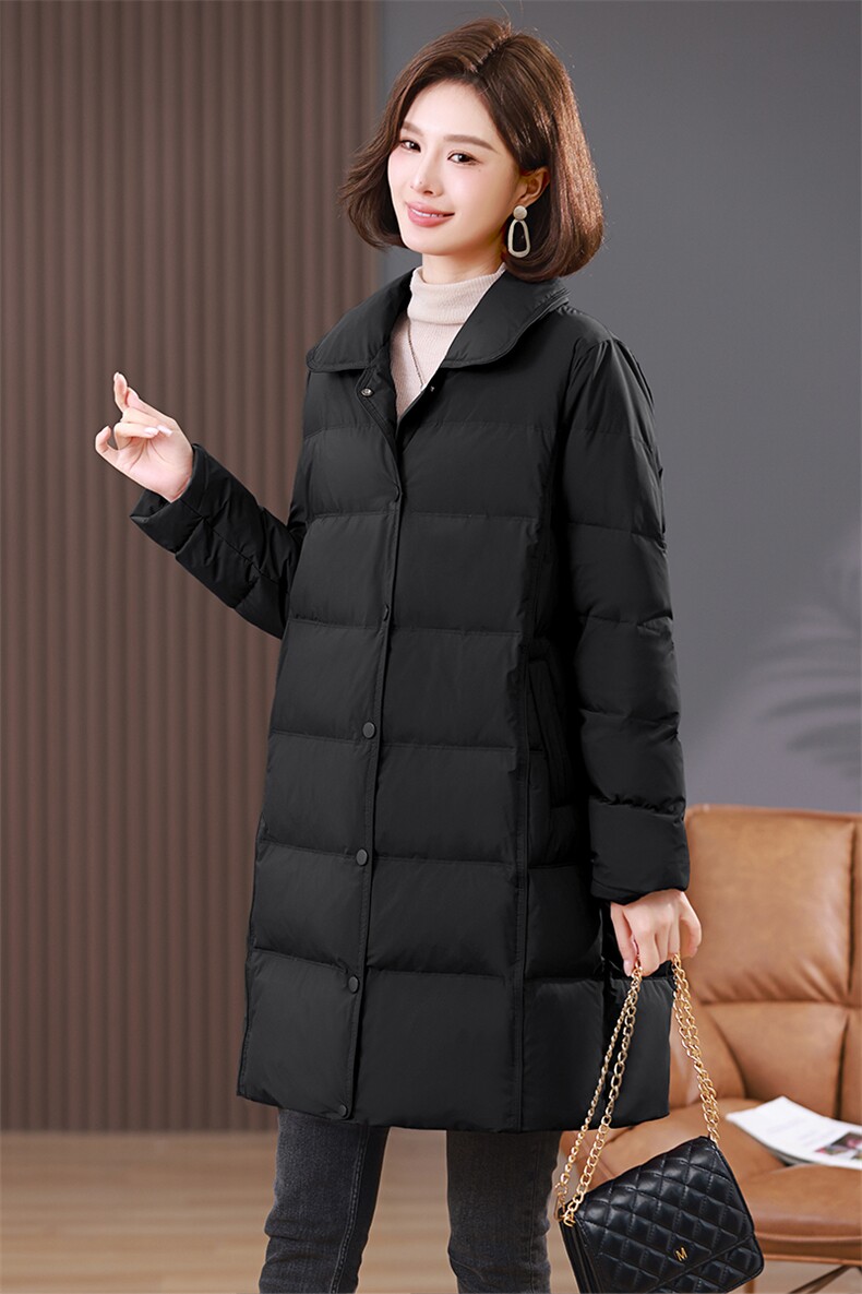 90绒白鸭绒羽绒服2024冬季新款气质中长款外套,女装羽绒服,希欧阁