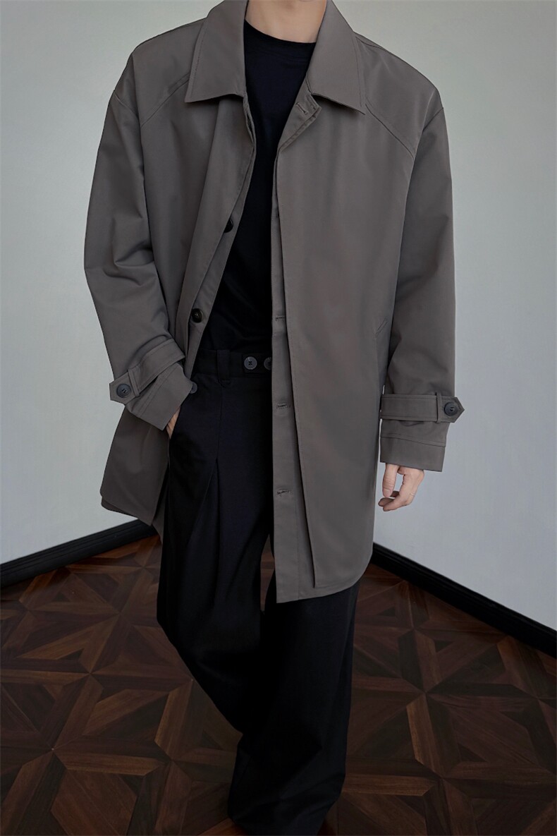 双层门襟风衣中长款秋季宽松简约大衣外套男XZ514-2-FY2622-P118,男装风衣,星座514-2(原B239)