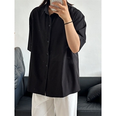 薄款冰丝短袖衬衫男简约纯色垂感休闲痞帅衬衣CS288-P20，男装T恤，星座301C-5