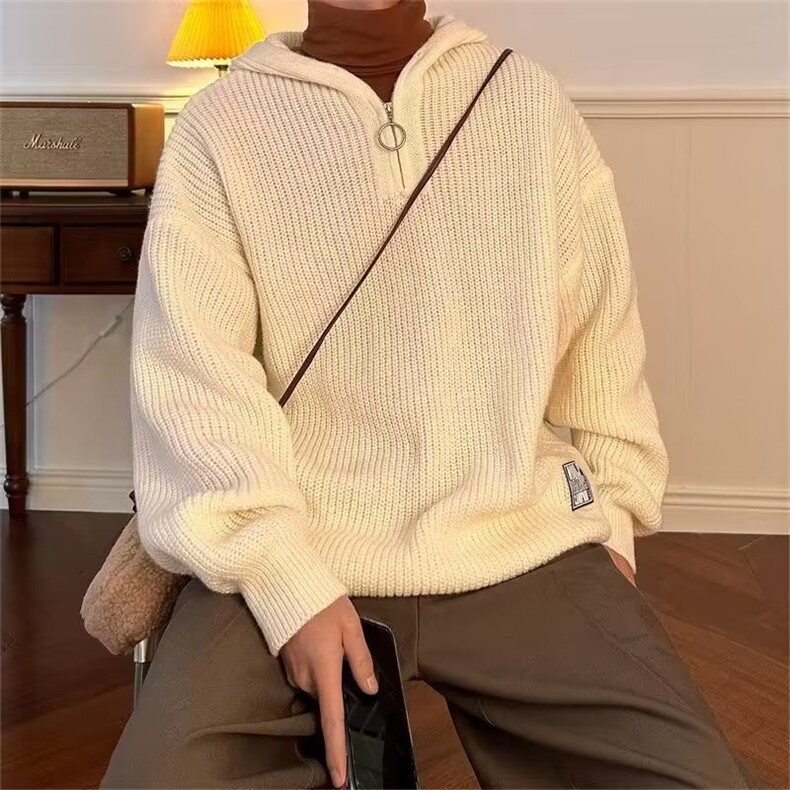 半拉链连帽毛衣男冬季情侣宽松潮牌慵懒风针织衫休闲线衣HY55-p53,男装针织衫/毛衣,星座1008