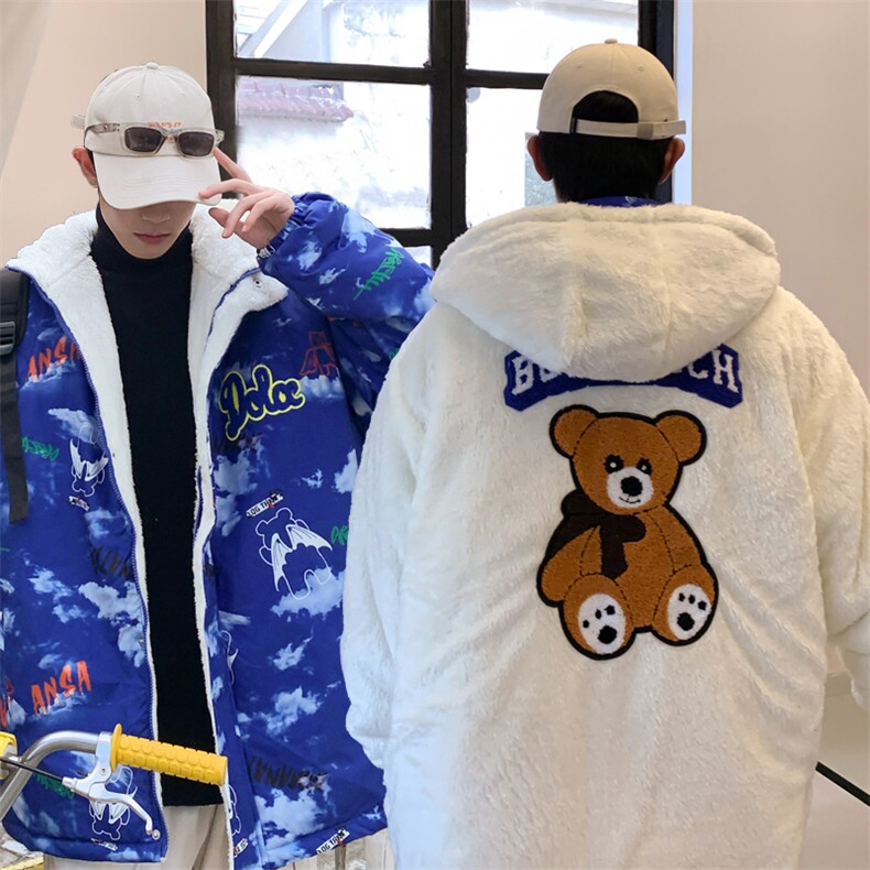 2025冬装两面穿港风棉衣男连帽棉服加绒棉袄外套3320-P100控148,男装棉衣,星座207