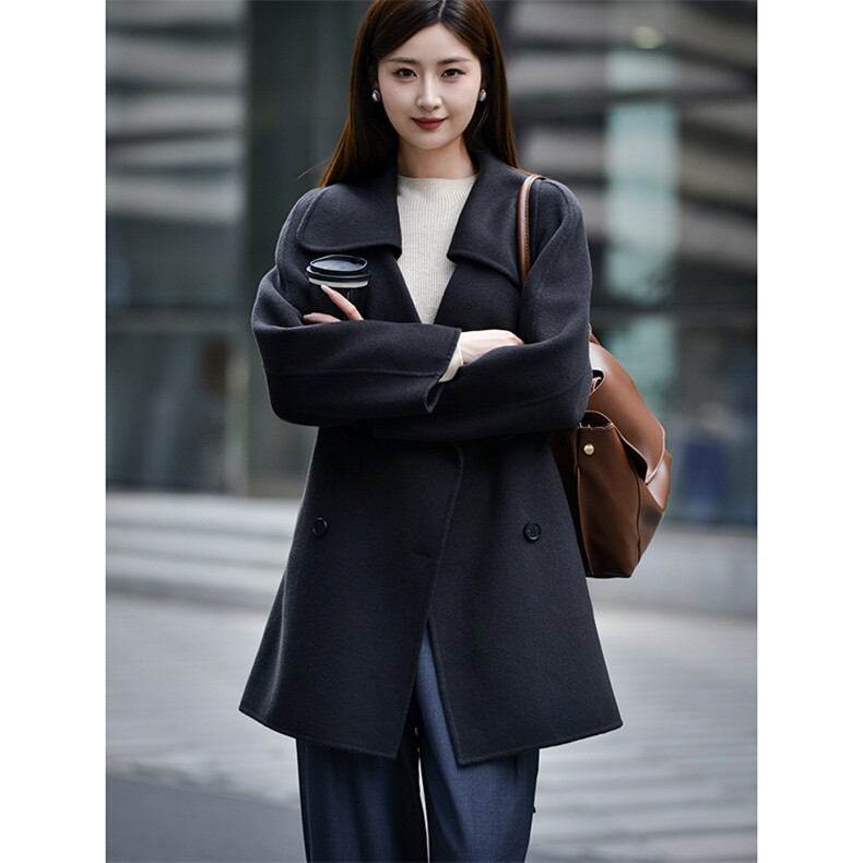 2024秋冬季新款外套女短款单排扣气质显高,女装双面呢大衣,亿美羊绒