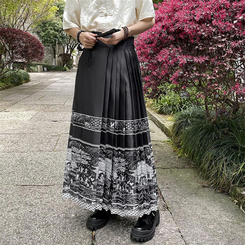 新中式风汉服马面半身裙男女款夏季潮牌宽松长裙KZ470-P48,女装半身裙,星座308B-1