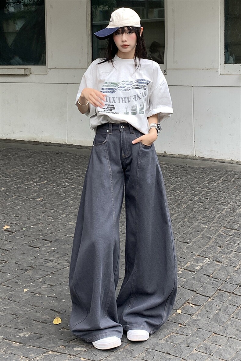 高级深灰美式廓形弯刀牛仔裤女2026夏季宽松阔腿工装裤YD9013-P65,男装牛仔裤,星座509