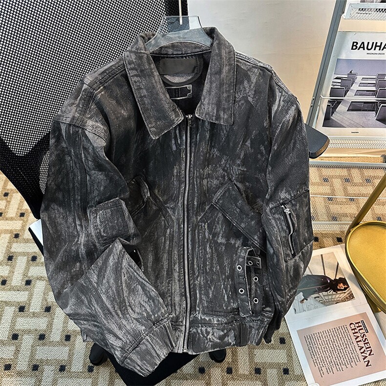 小众复古做旧牛仔套装夹克外套废土重磅拉链大口袋JK08957-P85,男装夹克,星座308B-1