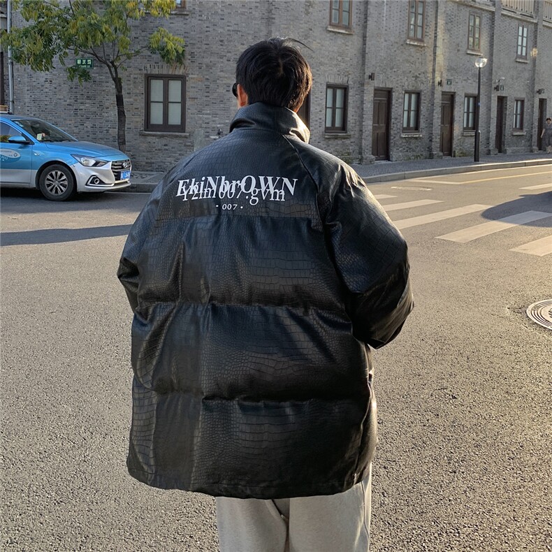 港风鳄鱼纹棉衣男手塞棉夹克PU皮棉服外套男8507P120控158,男装棉衣,星座226-1