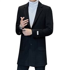 2021秋冬主推中长款风衣男大码潮流呢子大衣男毛呢外套F1965-P165，男装毛呢大衣，星座217-4