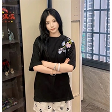 万针全刺绣解构设计260克重磅双纱纯棉高品质美式高街短袖T恤特39，男装T恤，电商A486