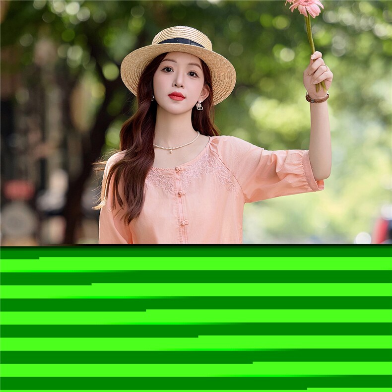 【ShawEleven】2025夏法式圆领上衣风琴褶皱设计感五分袖黄色衬衫,女装衬衫,依路服饰