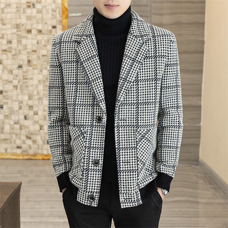 秋冬新款西装领加厚毛呢大衣短款休闲百搭夹克外套男A38P155控238，男装毛呢大衣，电商B226