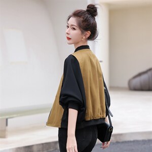 拼接撞色棒球服外套女秋季新款2022百搭休闲拉链开衫夹克短上衣潮图片
