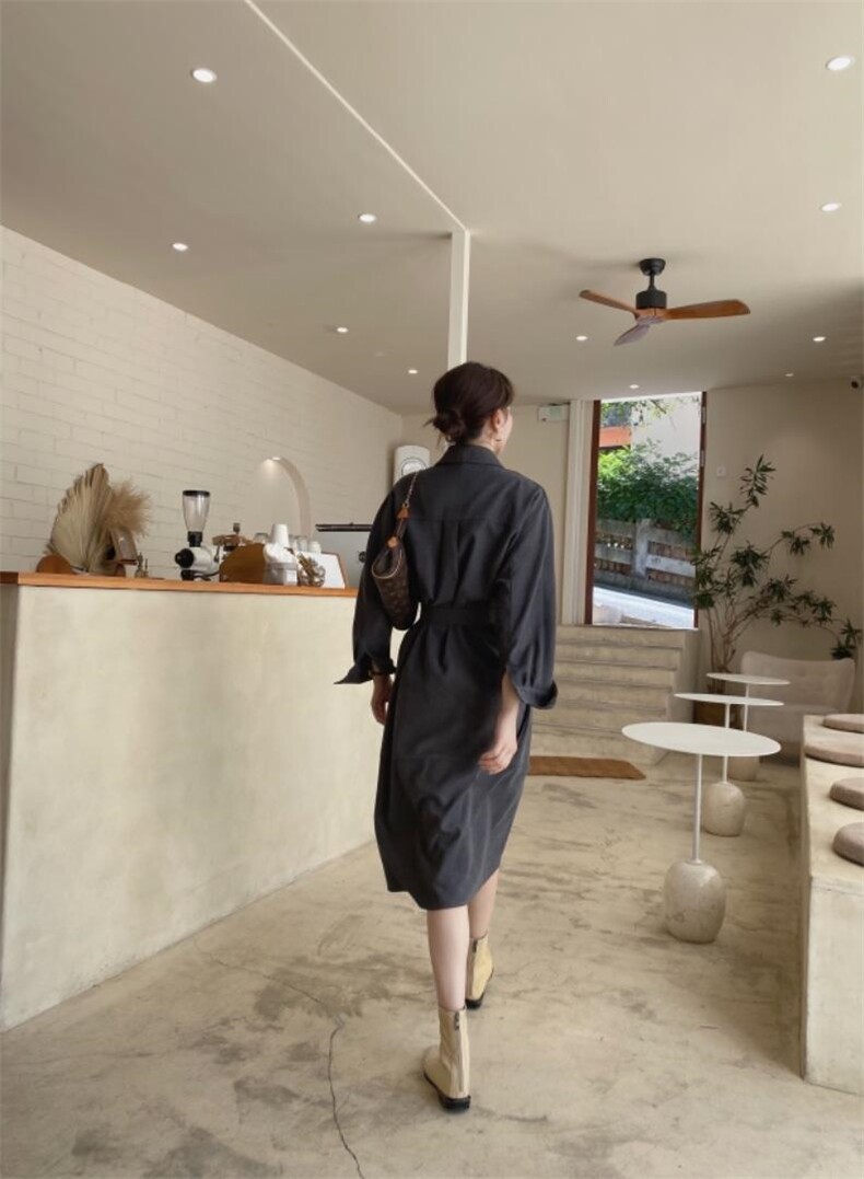 秋季风衣裙，女装风衣，驿谷