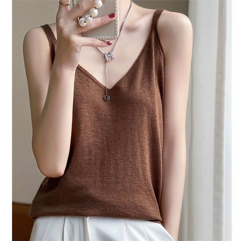 V领针织吊带背心女夏装宽松黑色无袖上衣2025新款性感内搭打底T恤,女装背心吊带,越洋羊