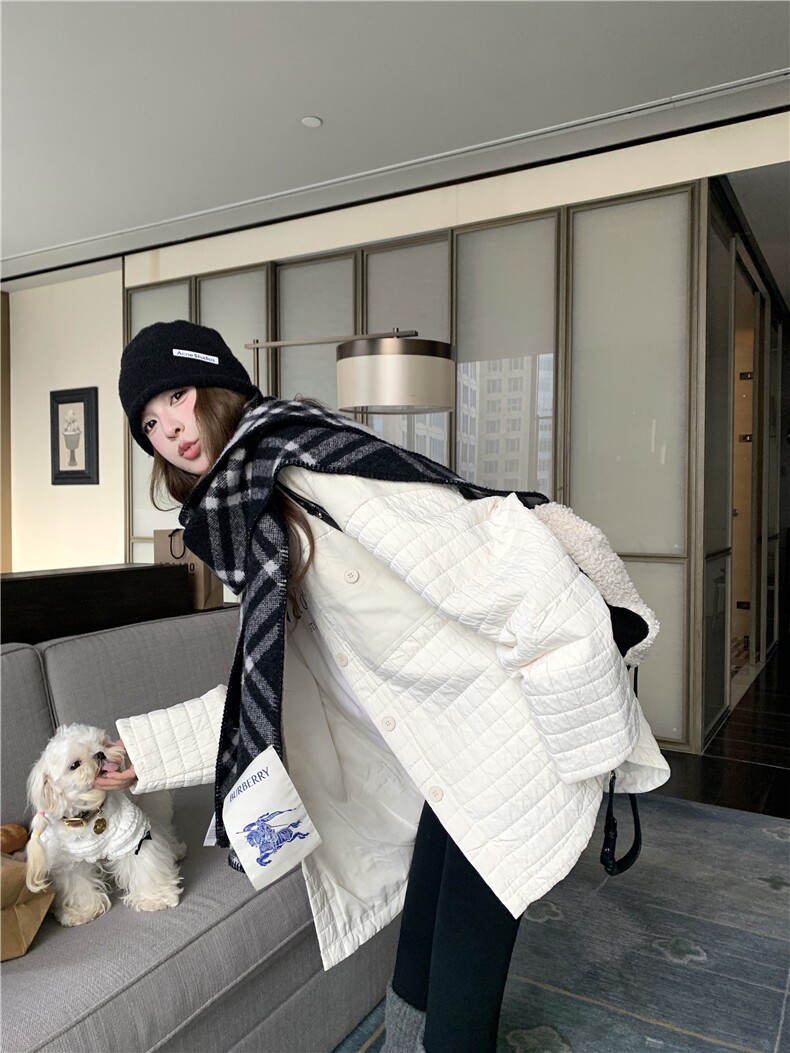极简奶油风时尚棉服女2025秋季新款宽松圆领排扣短外套高级感气质,女装棉衣/棉服,2D034