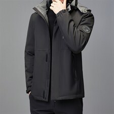 CB0007冬季男士派克服可脱卸兔毛内胆连帽中长款风衣P350图片