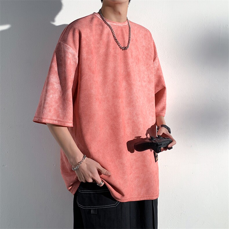 T808P35光影墙重磅280克华夫格水洗做旧夏季高品质短袖t恤,男装T恤,电商A026-1